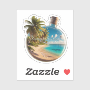 Sticker Bouteille Souvenir Guadeloupe: Plage Tropicale