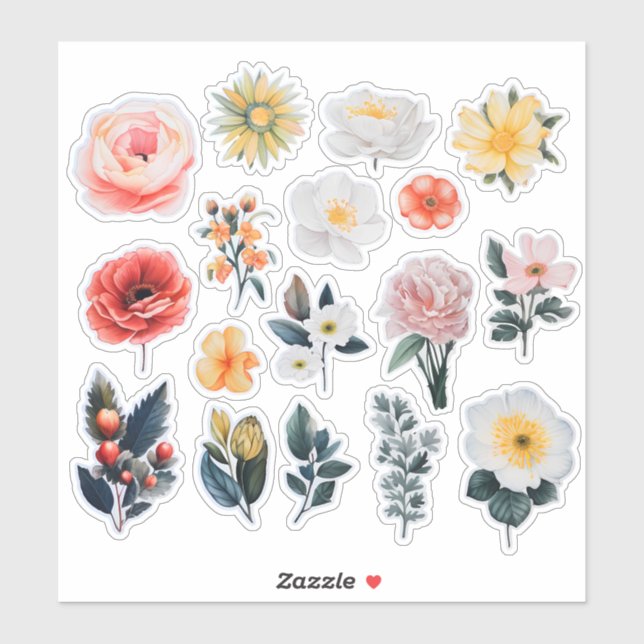 Sticker Boutique à fleurs d'aquarelle (Feuille)