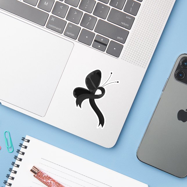 Sticker Bouton de ruban Black Awareness (Ordinateur portable avec iPhone)