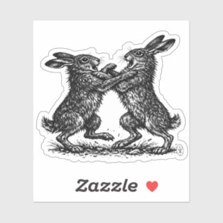 Sticker Boxing Hares – Haunted Ink Woodland Duel