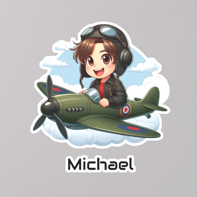 Sticker  Boy Flying Airplane Clouds Fun Kids Personalized (Créateur téléchargé)