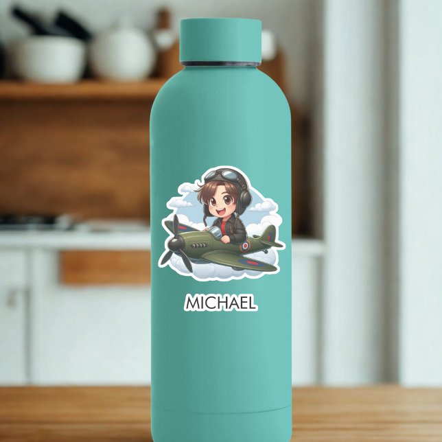 Sticker Boy Flying Airplane Cute Kids Personalized (Créateur téléchargé)