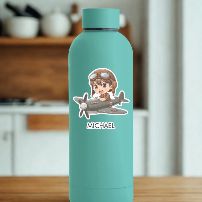 Sticker Boy Flying Airplane Cute Kids Personalized (Créateur téléchargé)