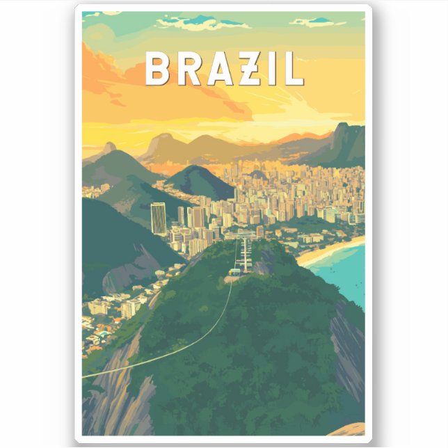 Sticker Brésil Illustration Voyage Art Vintage (Devant)