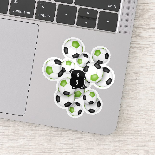 Sticker bright green black soccer balls personalized (Détail)