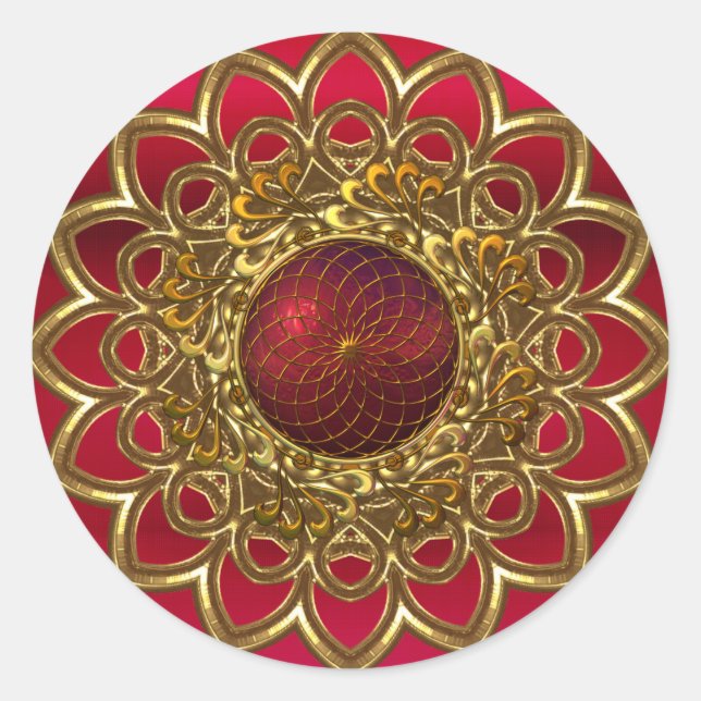 Sticker Bright Red Gold Flower Jewel (Devant)