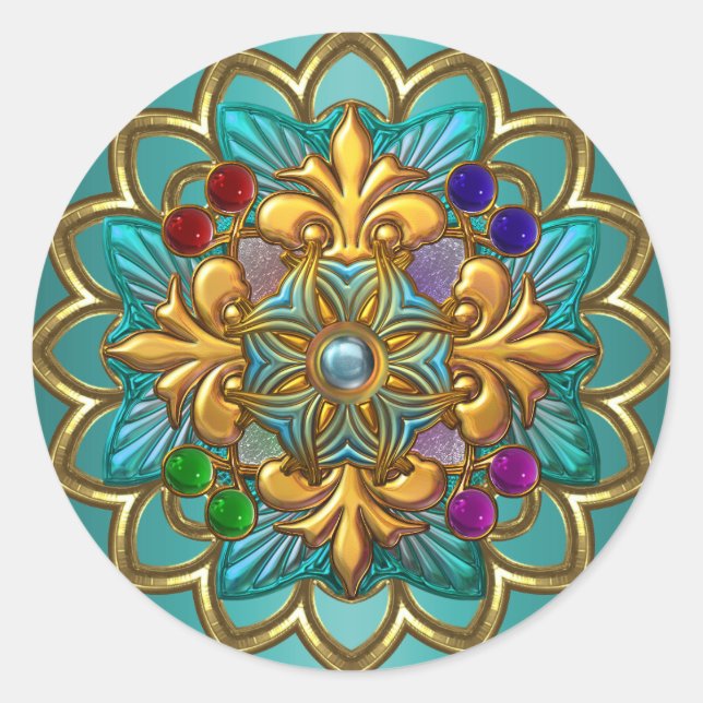 Sticker Bright Teal Pink Gold Jewel 2 (Front)