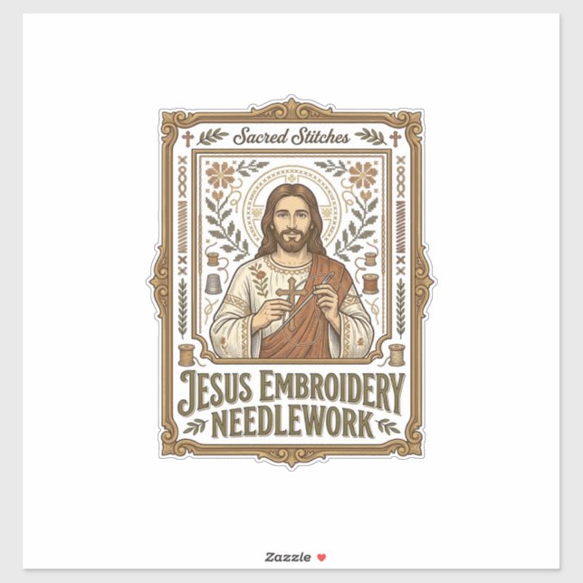 Sticker Broderie Jésus Travail à l'aiguille Jésus Broderie (Feuille)