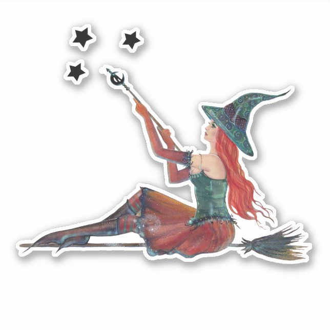 Sticker Broom aux sorcières d'Halloween par Renee Lavoie (Devant)