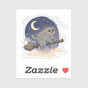 Sticker Broomstick Brit - British Shorthair Cat Halloween