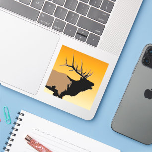 Sticker Brouillonnant Bull Elk au coucher du soleil Art or