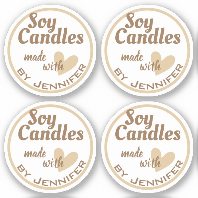 Sticker Brown et blanc Fabriqué avec amour Coeur Bougies b (Devant)