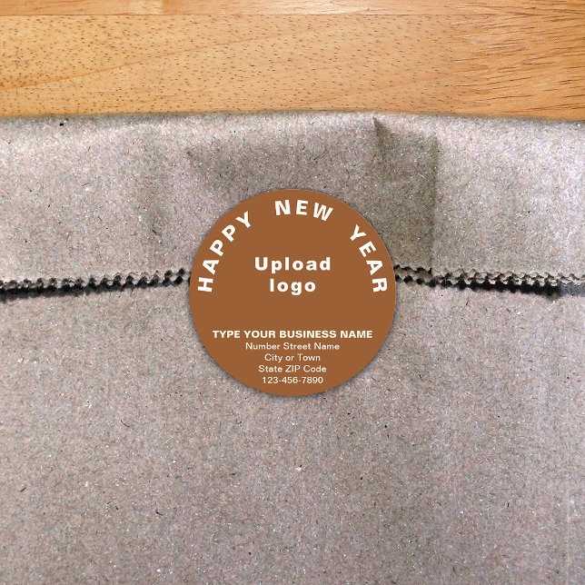 Sticker Brown pour le Nouvel An (New Year greeting with your business brand on brown round shape sticker.)