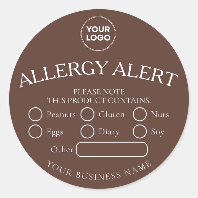 Sticker Brown rond blanc noir d'alerte d'allergie  (Devant)