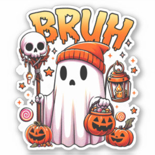 Sticker Bruh Ghost Halloween mignon Ghost Tricot Ou Traite