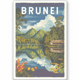 Sticker Brunei Illustration peinte Voyage Art Vintage