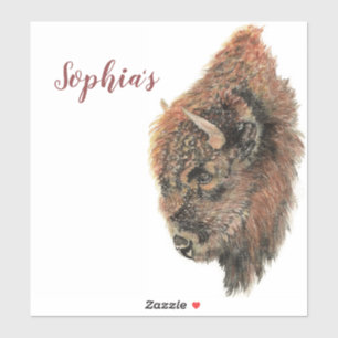 Sticker Buffalo d'aquarelle de nom personnel, animal de