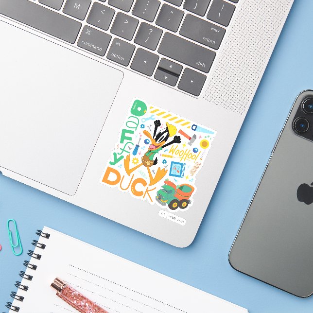 Sticker BUGS BUNNY BUILDERS™| DAFFY DUCK™ Outils de travai (Ordinateur portable avec iPhone)