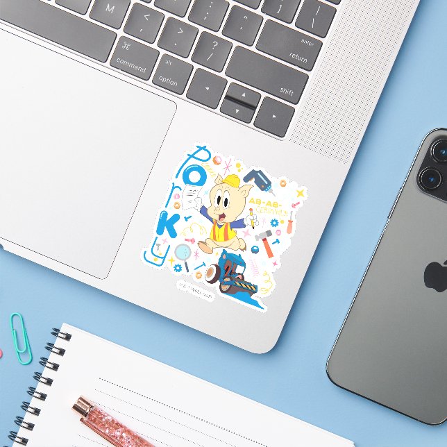 Sticker BUGS BUNNY BUILDERS™| Porky Pig Work Tools (Ordinateur portable avec iPhone)