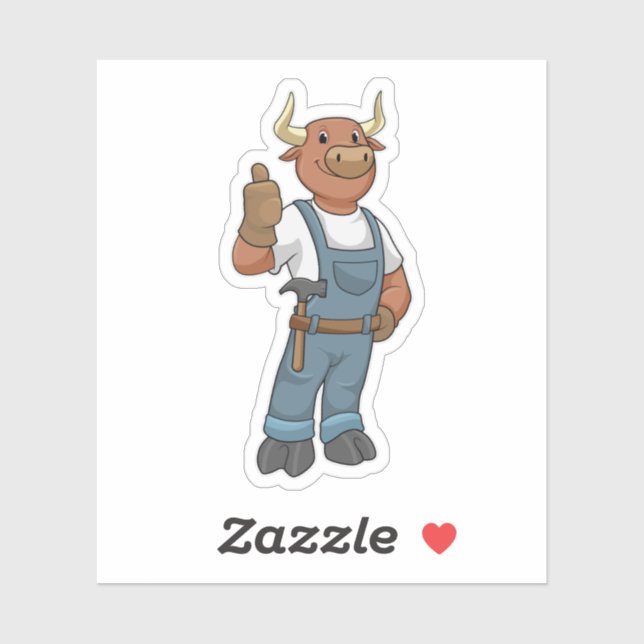 Sticker Bull comme Handyman avec Hammer (Feuille)