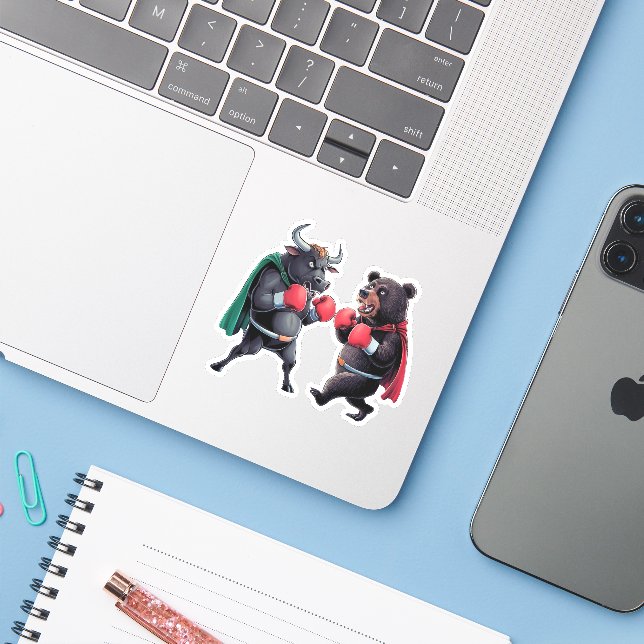 Sticker Bull et ours (Ordinateur portable avec iPhone)