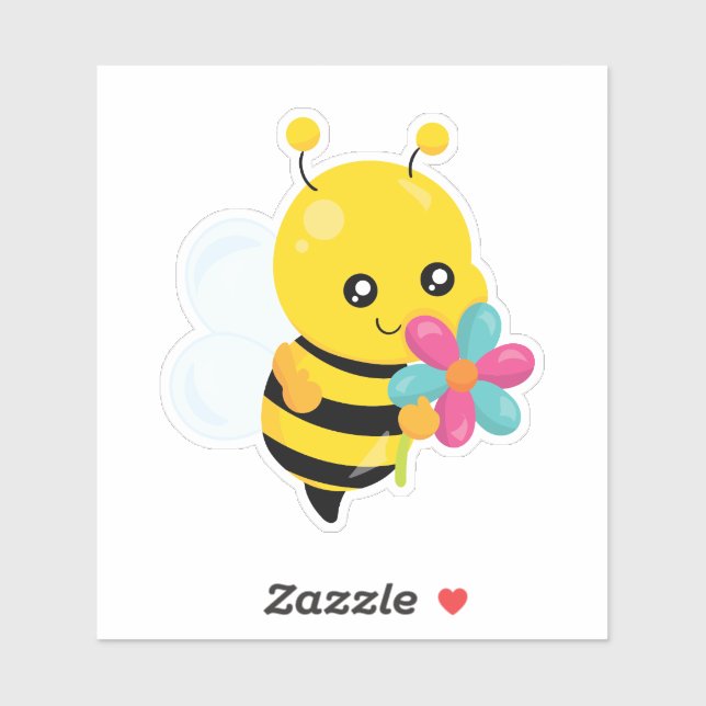 Sticker Bumblebee mignonne et fleurs (Feuille)