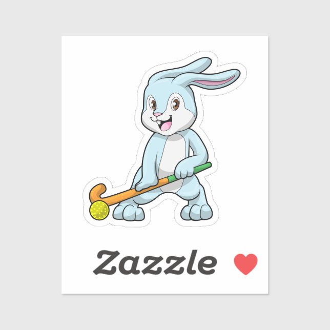 Sticker Bunny au hockey sur gazon avec bâton de hockey (Feuille)