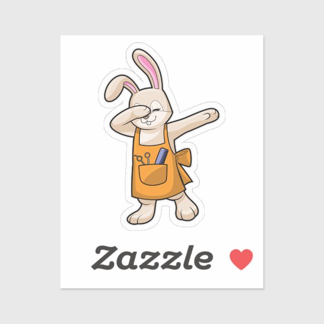 Sticker Bunny comme coiffeur avec peigne et ciseaux (Feuille)