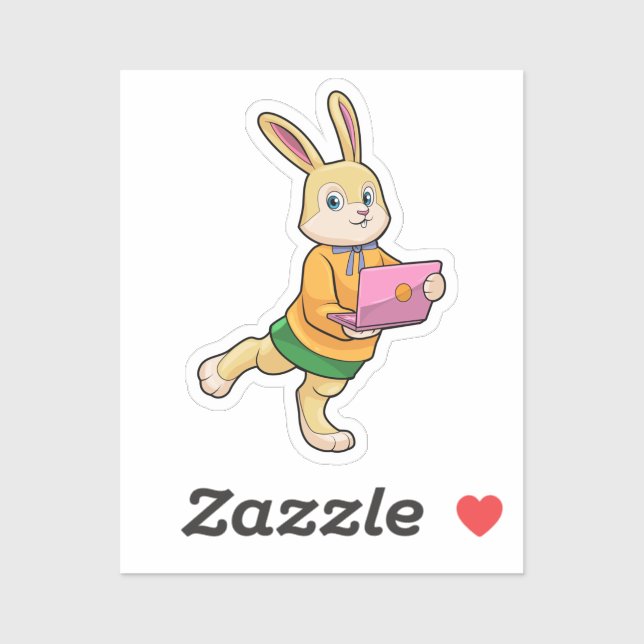 Sticker Bunny comme secrétaire avec ordinateur portable (Feuille)