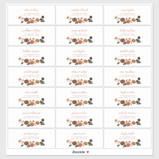Sticker Burange Floral Wreath Adresse d'invité (Feuille)