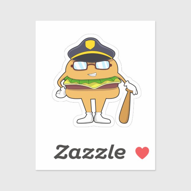 Sticker Burger as Police officer with Police hat (Feuille)