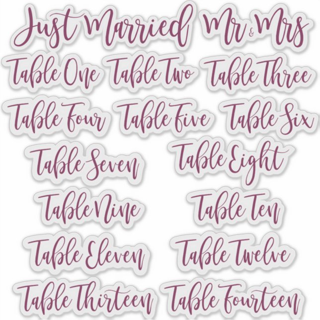 Sticker Burgundy Typography Just Married, Mr & Mrs & Table (Devant)