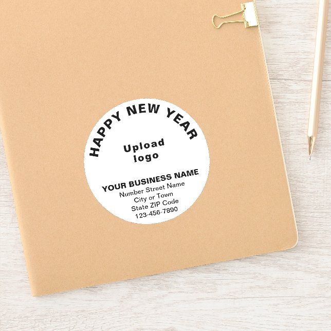Sticker Business Nouvel An Salutation sur Blanc Rond Vinyl (Carnet)