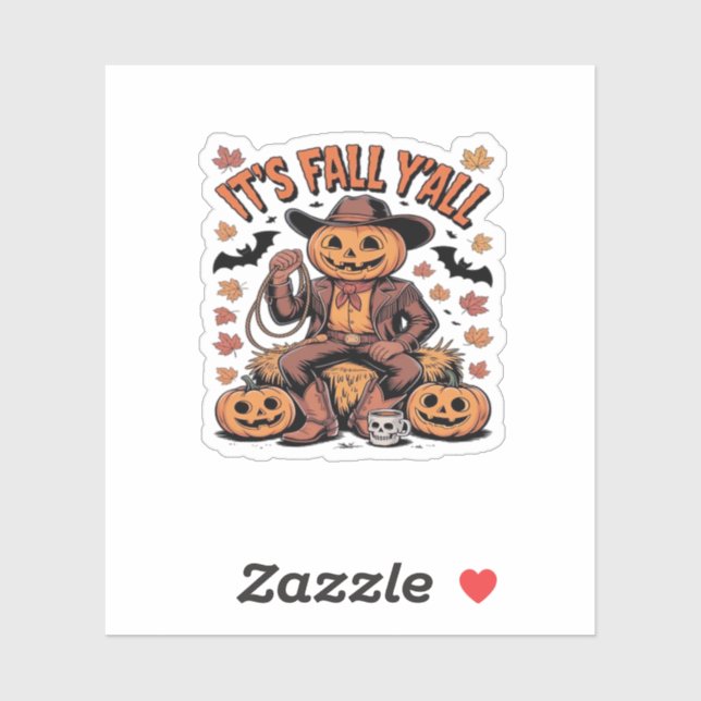 Sticker C’est l’automne Y’all Western Cowboy Citrouille Ha (Feuille)