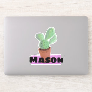 Sticker Cactus aquarelle en pot nom personnalisé