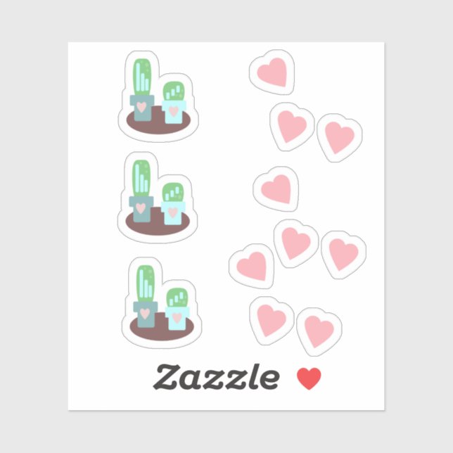 Sticker Cactus Cœurs Flottants Rose (Feuille)