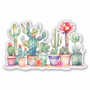 Sticker Cactus Et Succulents En Pots Colorés