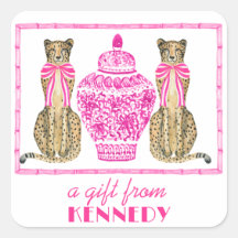 Sticker cadeau Cheetah Chinoserie Hot Pink