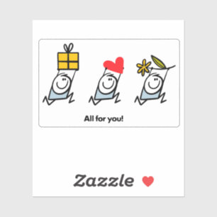 Sticker Cadeau, coeur et fleur