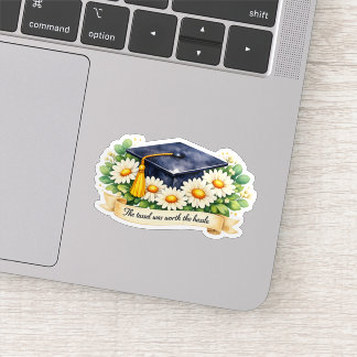 Sticker Cadeau de fin d'études floral Chapeau de diplômé a