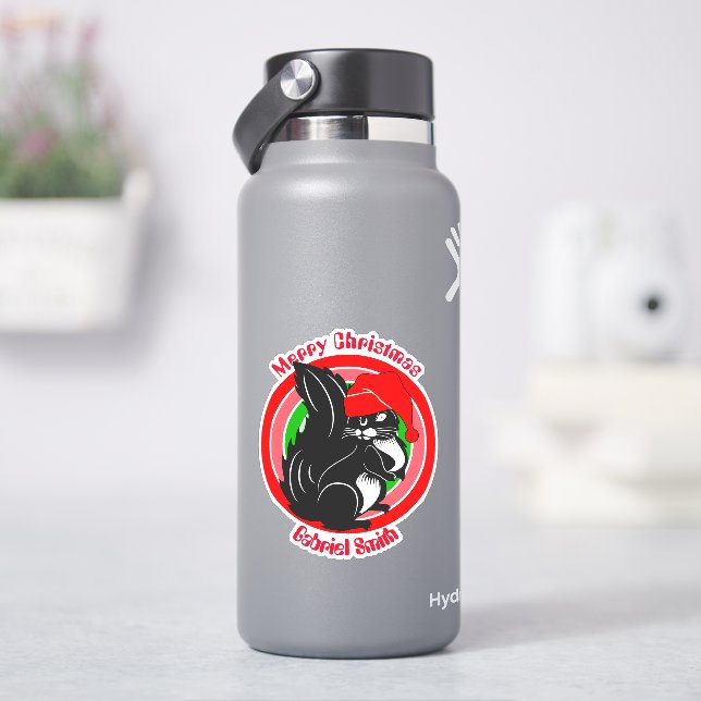 Sticker cadeau de noël d'écureuil, nom personnalisé (HydroFlask)