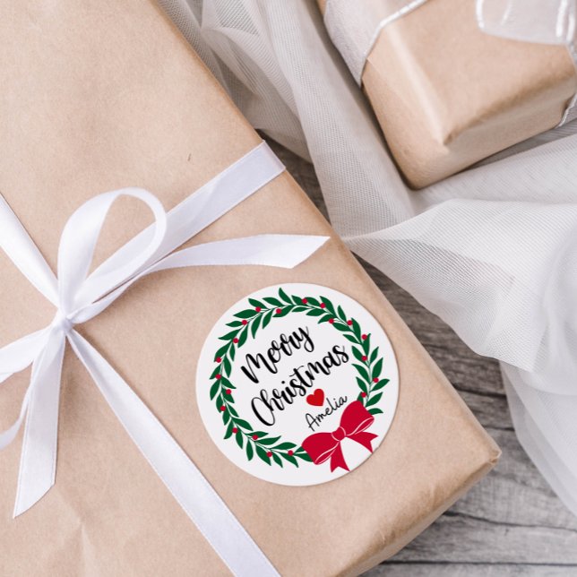 Sticker cadeau de Noël joyeux rond personnalisé (Créateur téléchargé)
