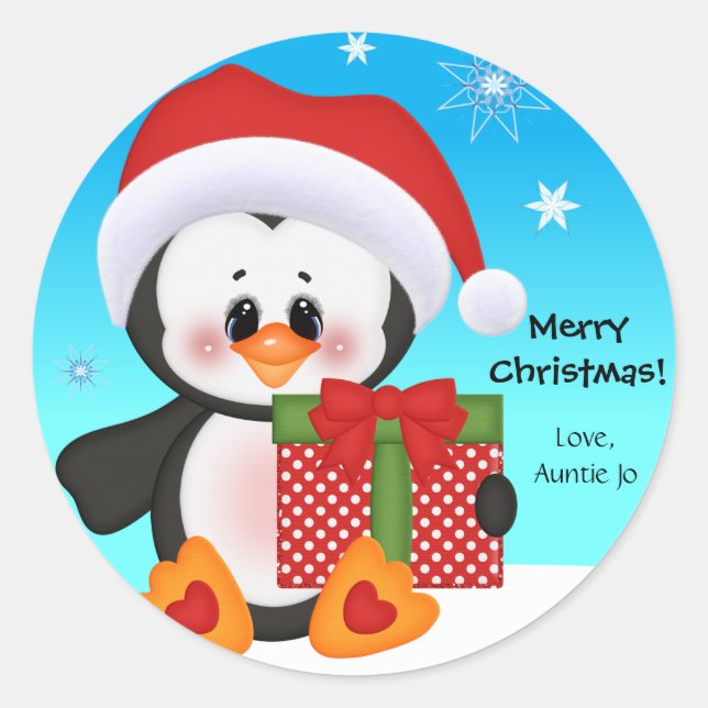 Sticker cadeau de Noël Pingouin mignon (Devant)