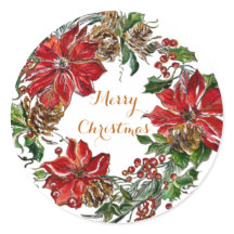 Sticker cadeau de Noël rond classique