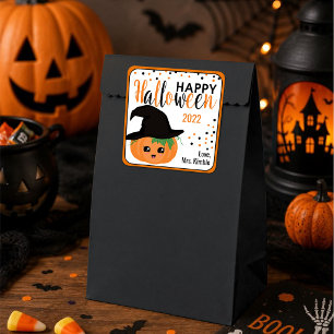 Sticker cadeau Halloween Citrouille et Étiquette