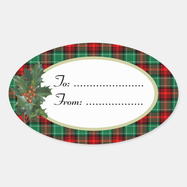 Sticker cadeau Holly Red Green Holiday Plaid perso (Devant)