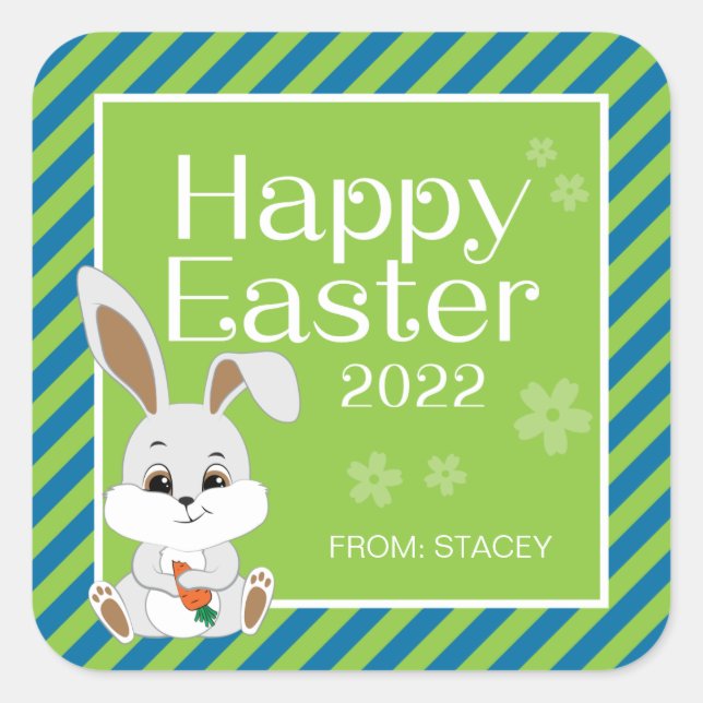 Sticker cadeau lapin de Pâques & Étiquette (bleu v (Devant)