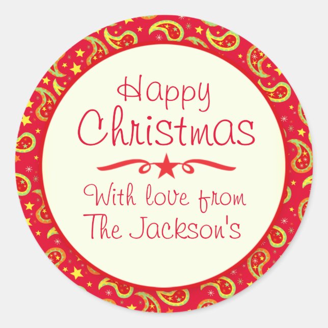 sticker cadeau motif de Noël Paisley étiquette (Devant)