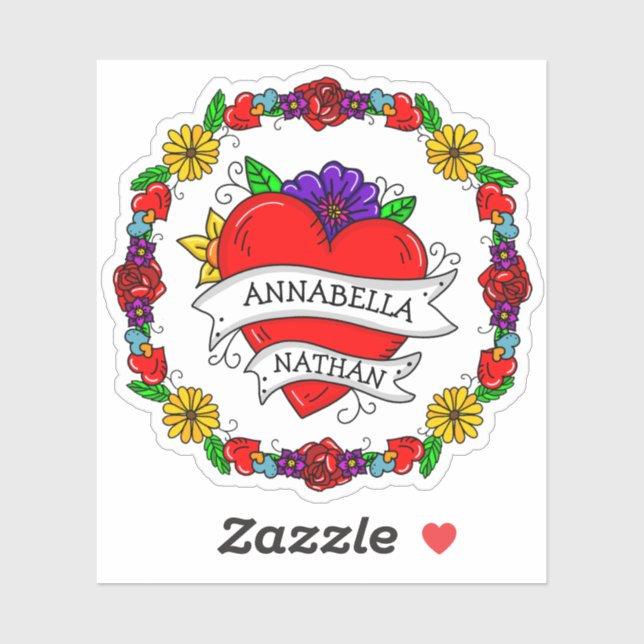 Sticker Cadeau romantique à deux | Art du style tatouage (Feuille)