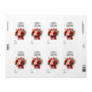 Sticker cadeau Roses rouges + Poinsettias Noël